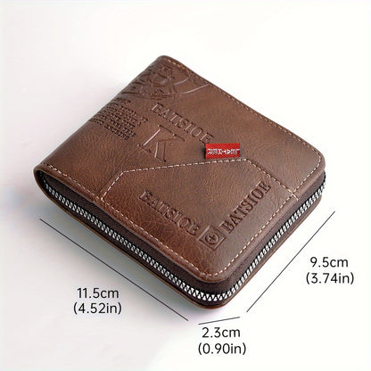 Slim Wallet for Men Stylish PU Wax Oil Skin Card Holder with Zipper