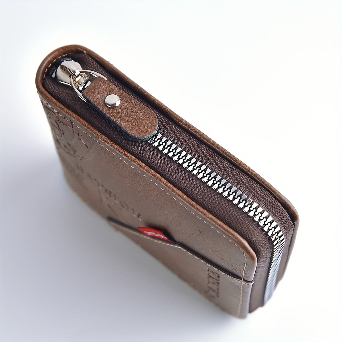 Slim Wallet for Men Stylish PU Wax Oil Skin Card Holder with Zipper
