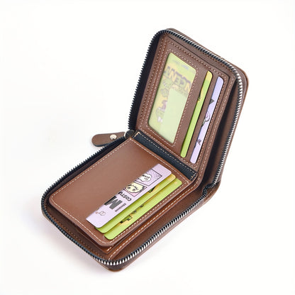 Slim Wallet for Men Stylish PU Wax Oil Skin Card Holder with Zipper