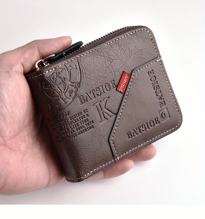 Slim Wallet for Men Stylish PU Wax Oil Skin Card Holder with Zipper