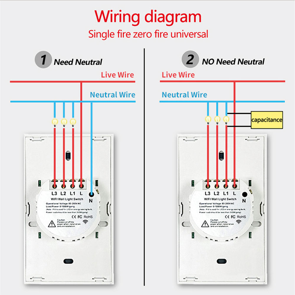 Smart Wall Switch WiFi Enabled No Neutral Wire Required RF433 Touch Sensor Voice Control Via Alexa  5
