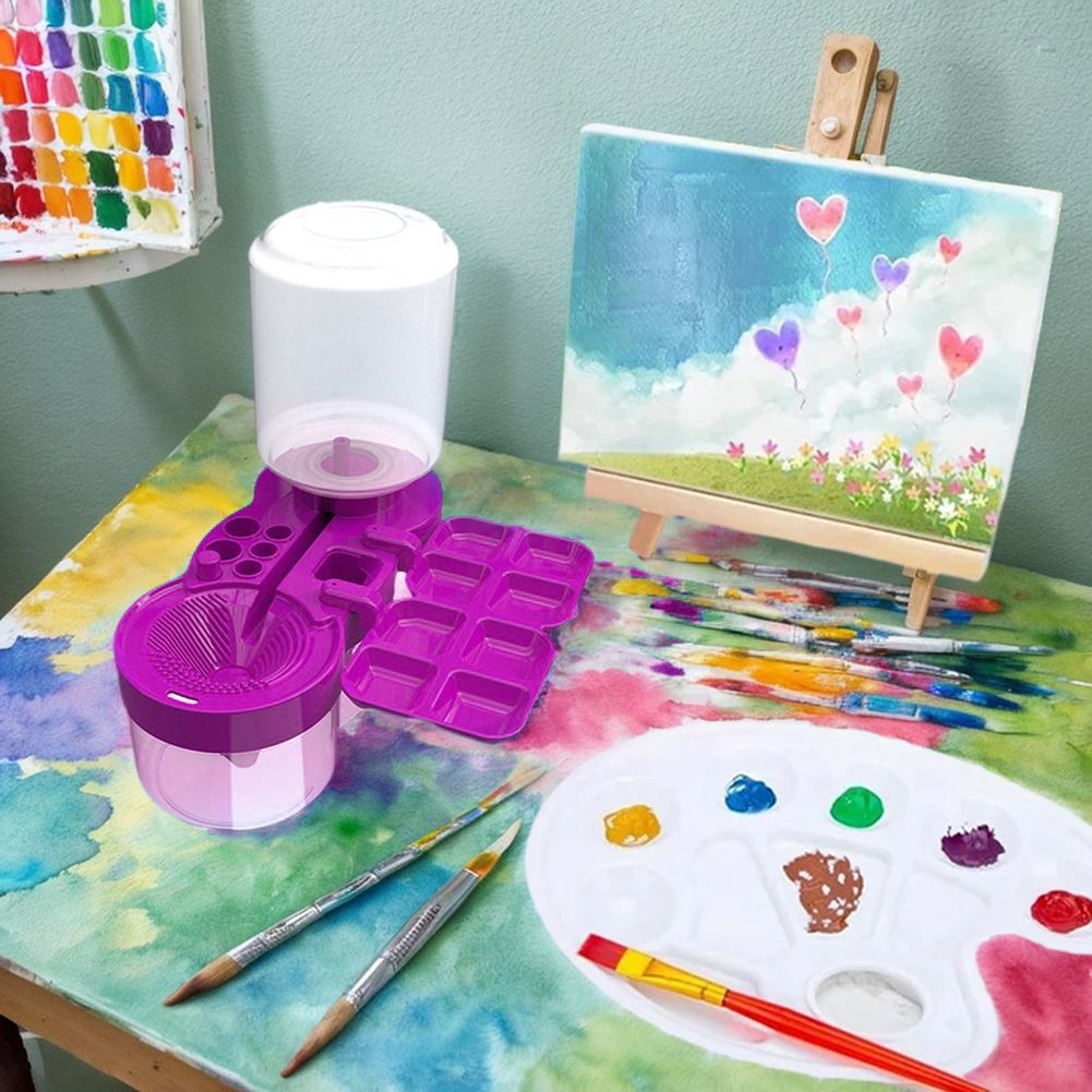Paint Brush Washer with Drain Button & Automatic Water Circulation for Acrylic & Water-Based Painting Brushes