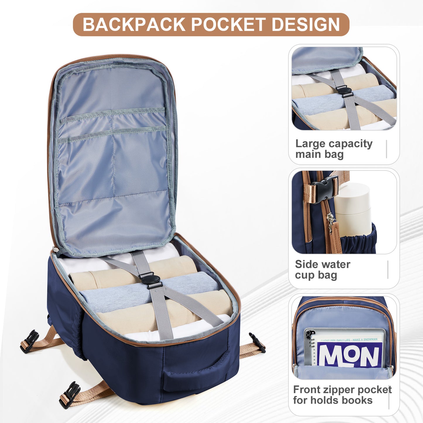 Men's Travel Backpack, Waterproof Business Cabin Bag, Large Multi-Functional Backpack for Everyday Use