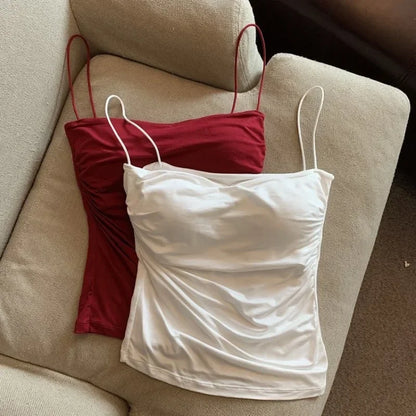 Women BuiltIn Bra Camisole Top Spaghetti Strap Summer Tank Slim Fit Casual Solid Color Tops 2