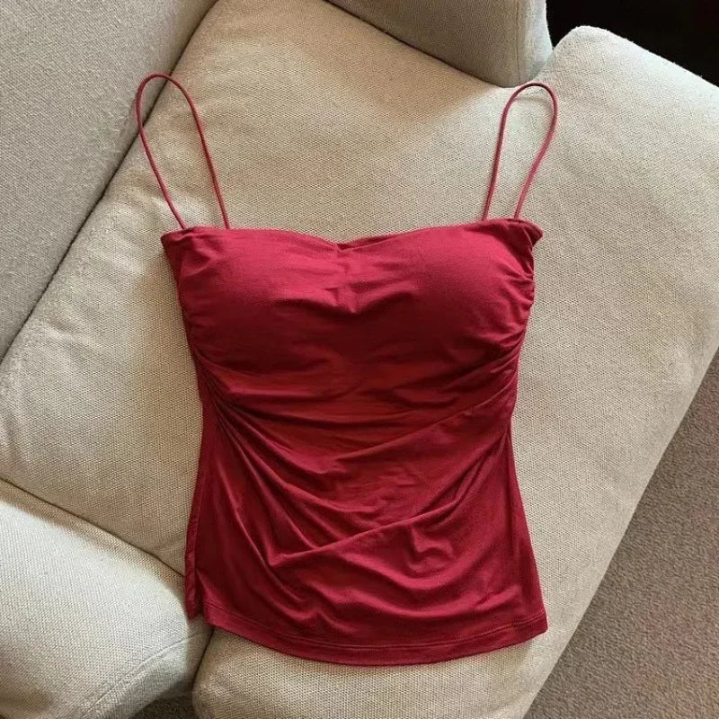 Women BuiltIn Bra Camisole Top Spaghetti Strap Summer Tank Slim Fit Casual Solid Color Tops 7