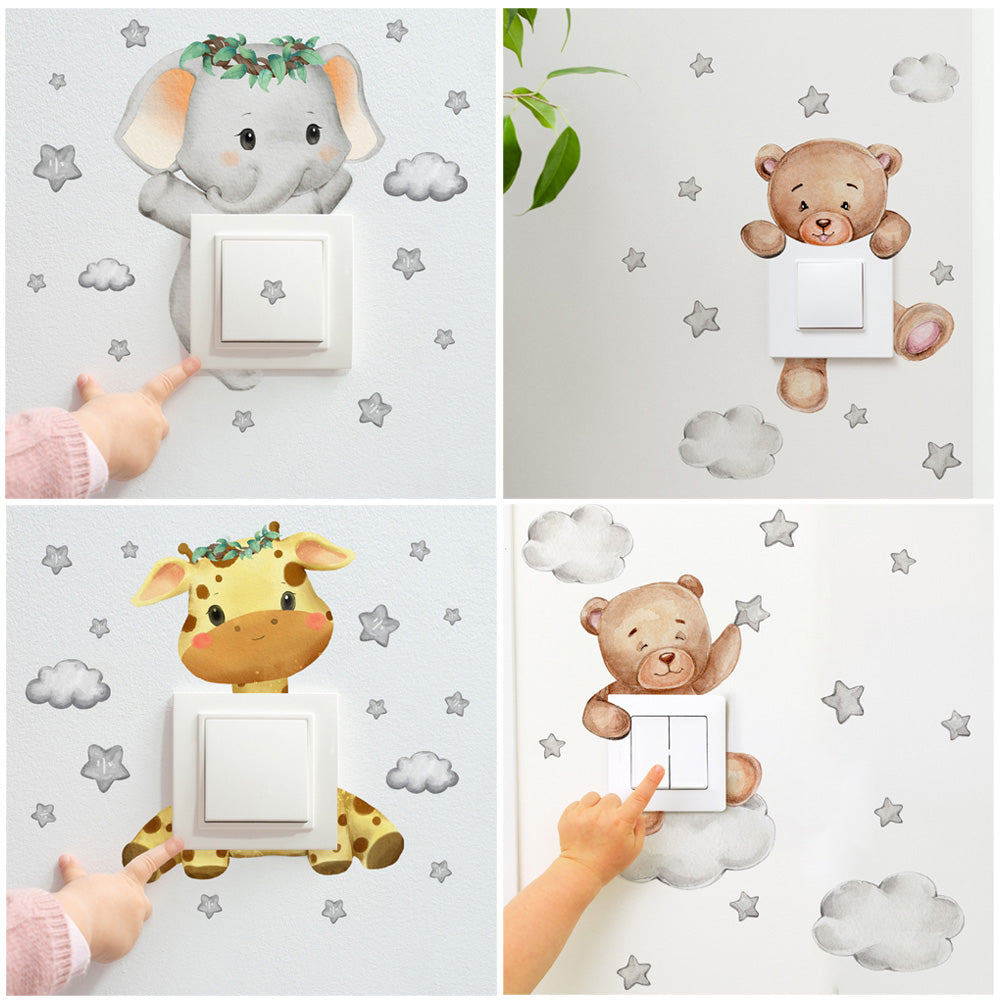Cute Giraffe Bear Elephant Star Switch Sticker For Kid Baby Bedroom Decoration SelfAdhesive Wall De 1