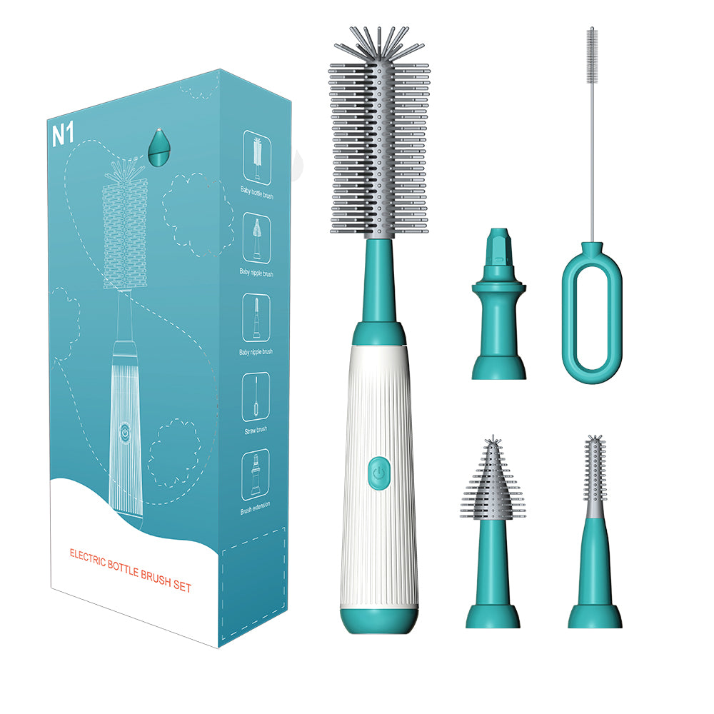 Electric Baby Bottle Brush Set, Multipurpose Silicone Cordless Brush for Milk Bottle & Nipple Cleaning