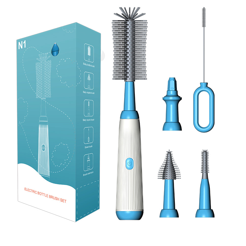 Electric Baby Bottle Brush Set, Multipurpose Silicone Cordless Brush for Milk Bottle & Nipple Cleaning