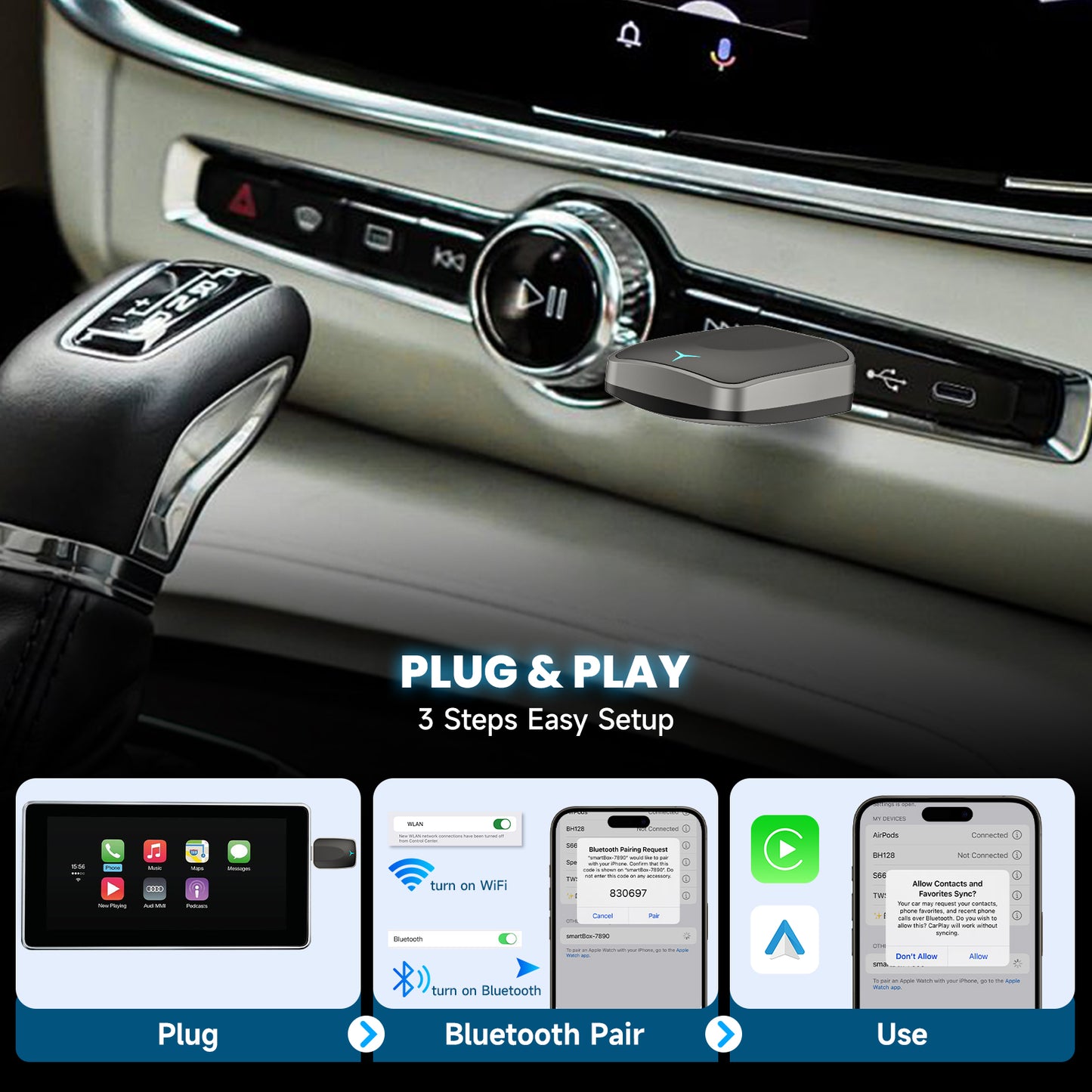Wireless CarPlay Adapter  Android Auto Dongle Plug  Play Converter For Factory Wired Systems 2