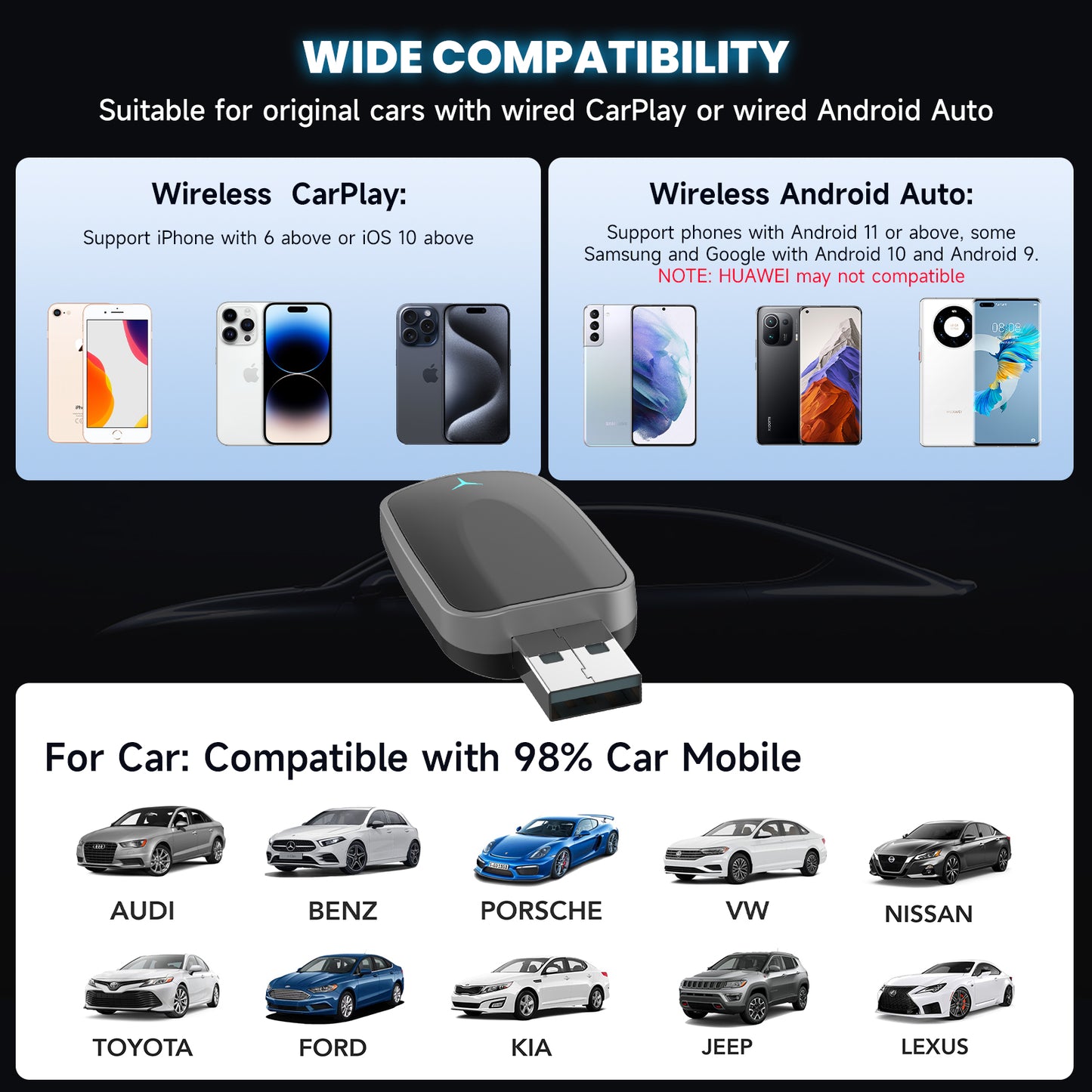 Wireless CarPlay Adapter  Android Auto Dongle Plug  Play Converter For Factory Wired Systems 3