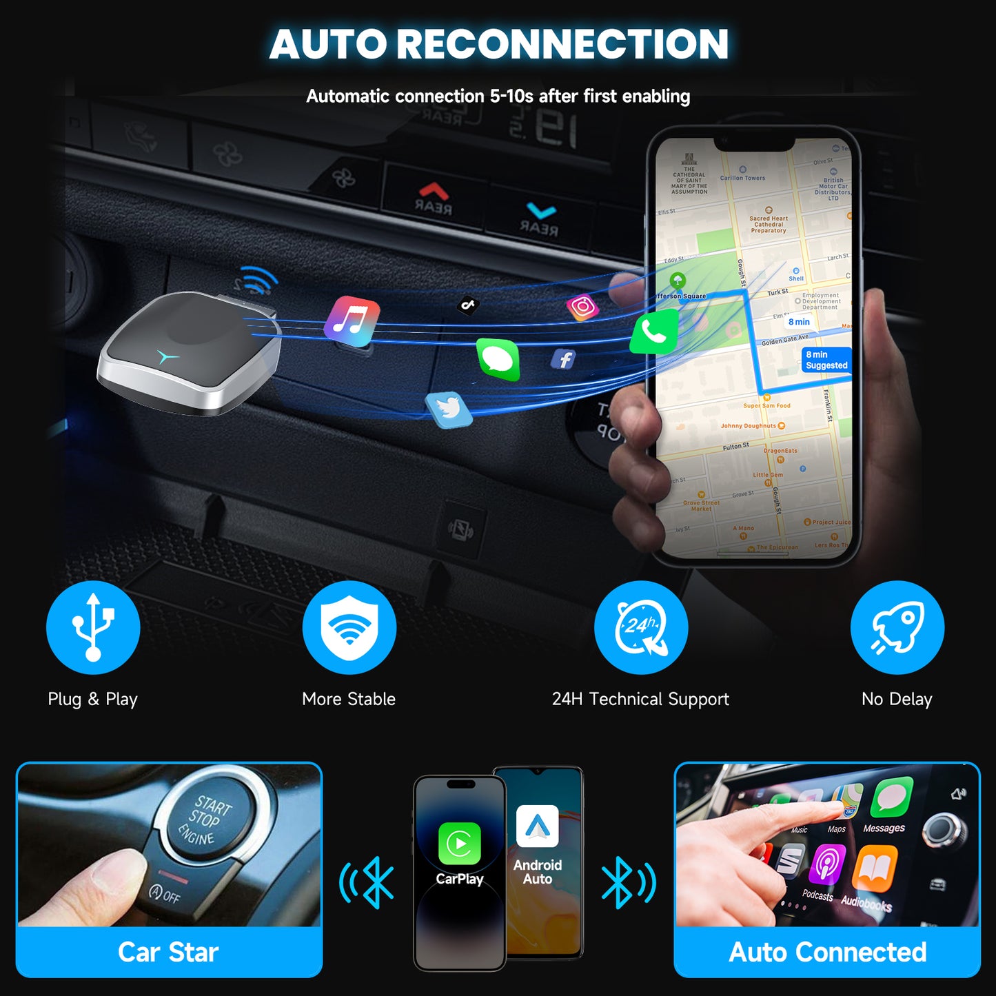 Wireless CarPlay Adapter  Android Auto Dongle Plug  Play Converter For Factory Wired Systems 4