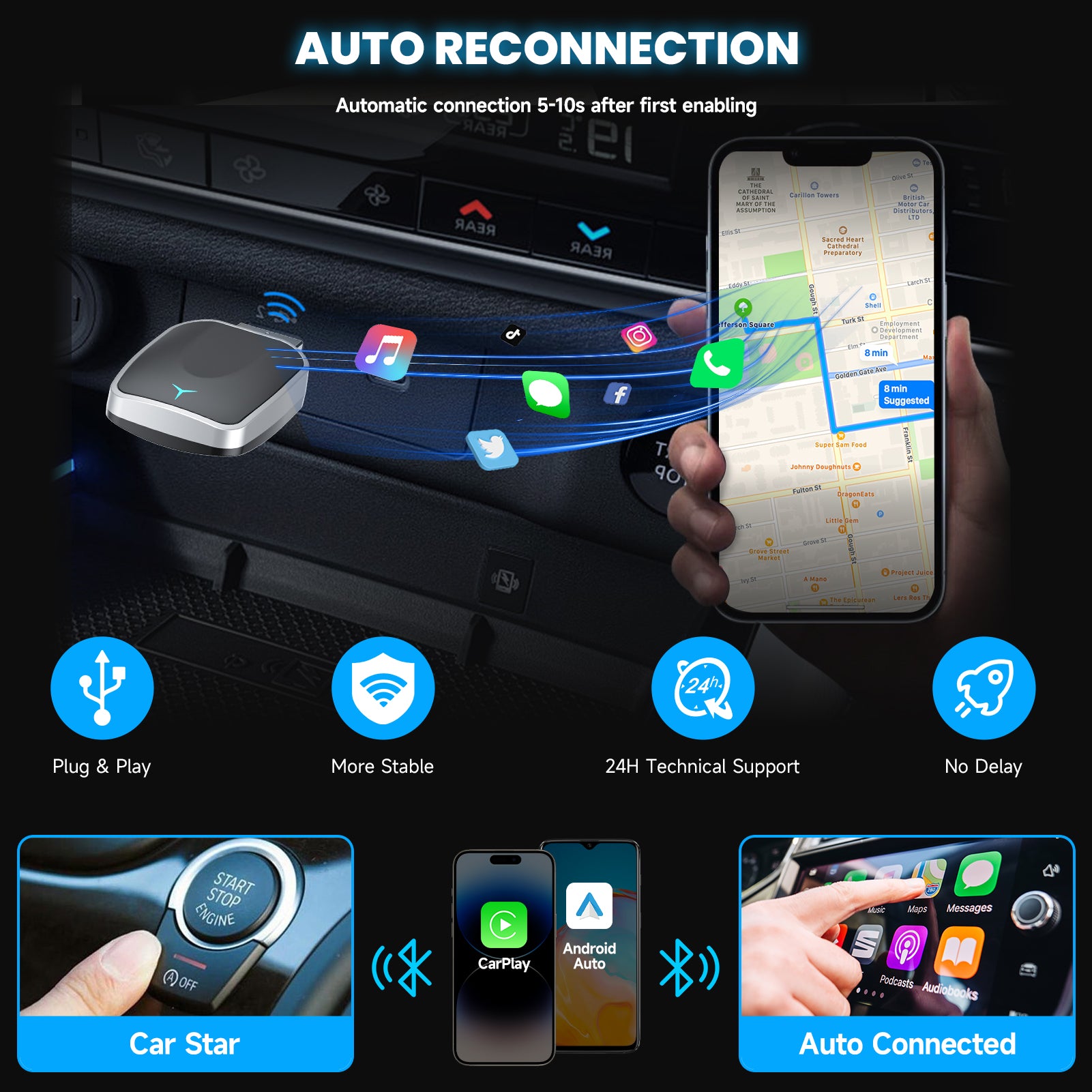 Wireless CarPlay Adapter  Android Auto Dongle Plug  Play Converter For Factory Wired Systems 4