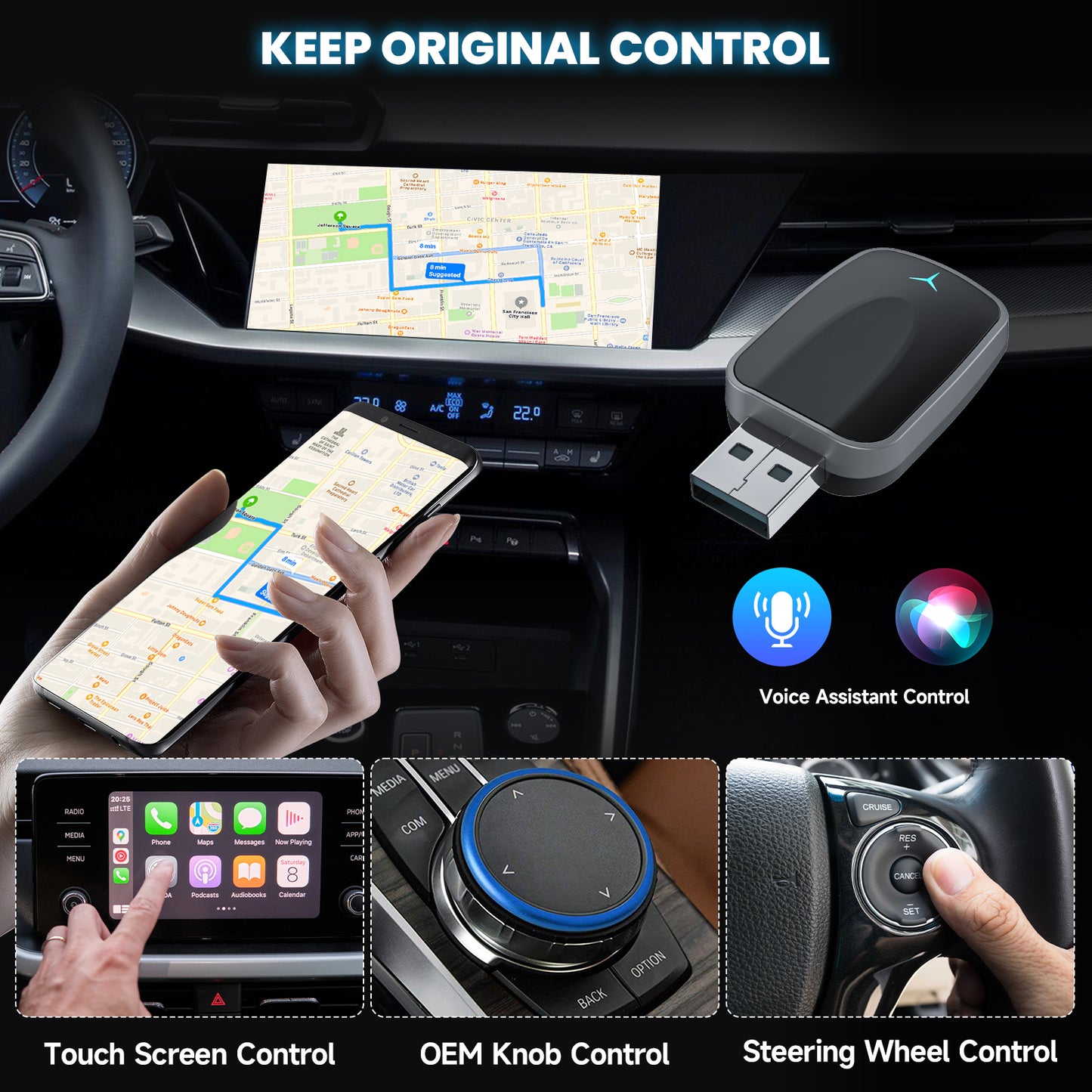 Wireless CarPlay Adapter  Android Auto Dongle Plug  Play Converter For Factory Wired Systems 5