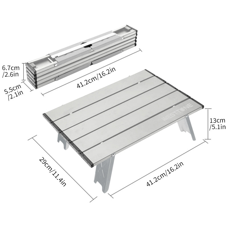 Mini Folding Camping Table, Lightweight Outdoor Aluminum Table for Hiking, Beach & Travel, Compact Roll Up Design