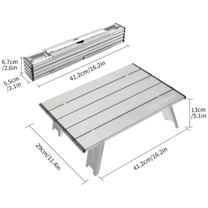 Mini Folding Camping Table, Lightweight Outdoor Aluminum Table for Hiking, Beach & Travel, Compact Roll Up Design