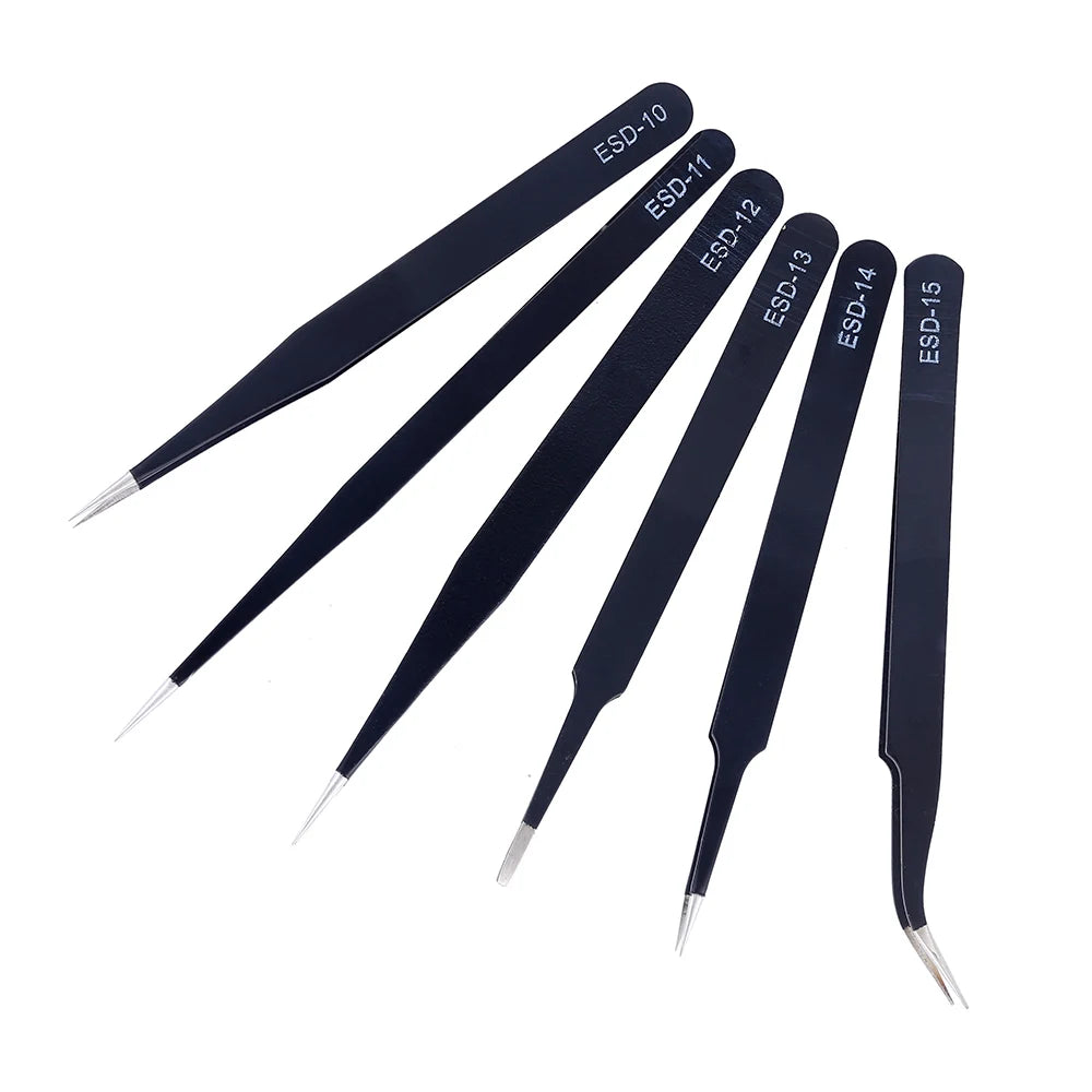 Stainless Steel Tweezers Maintenance Tool Industrial ESD Anti Static Precision Tweezers for Repair & Electronics
