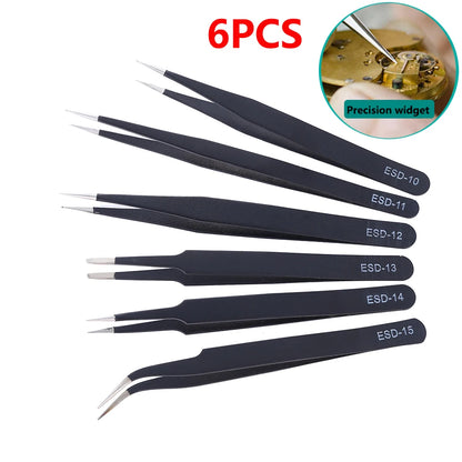 Stainless Steel Tweezers Maintenance Tool Industrial ESD Anti Static Precision Tweezers for Repair & Electronics
