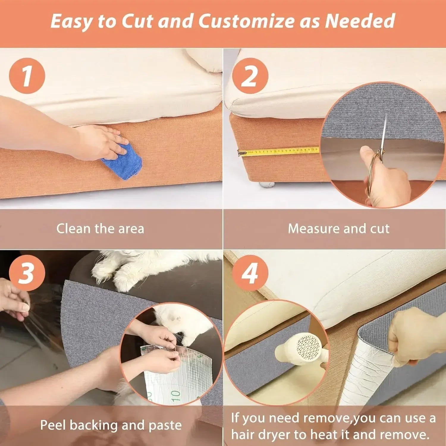 Trimmable SelfAdhesive Cat Scratcher Sofa Protector Durable Scratch Pad For Furniture Walls And Mor 4