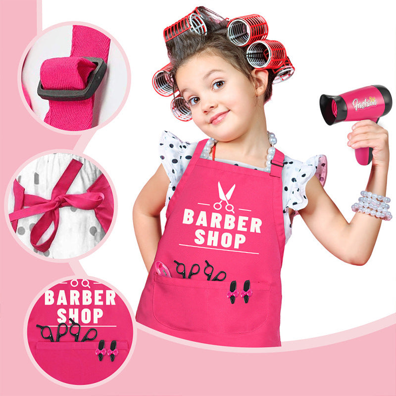Girls Beauty Salon Set Pretend Play Hair Cutting Kit With Hair Dryer Scissors Barber Apron  Styling 4