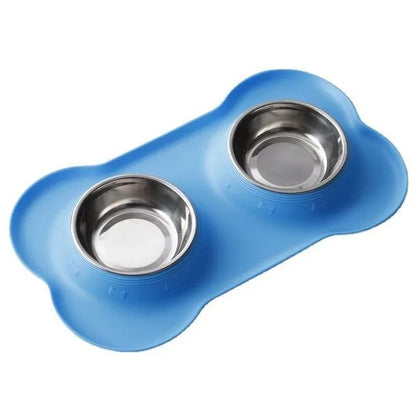 NonSlip Silicone Mat Double Dog Bowl Durable Stainless Steel Feeding  Drinking Bowls For Pets 1