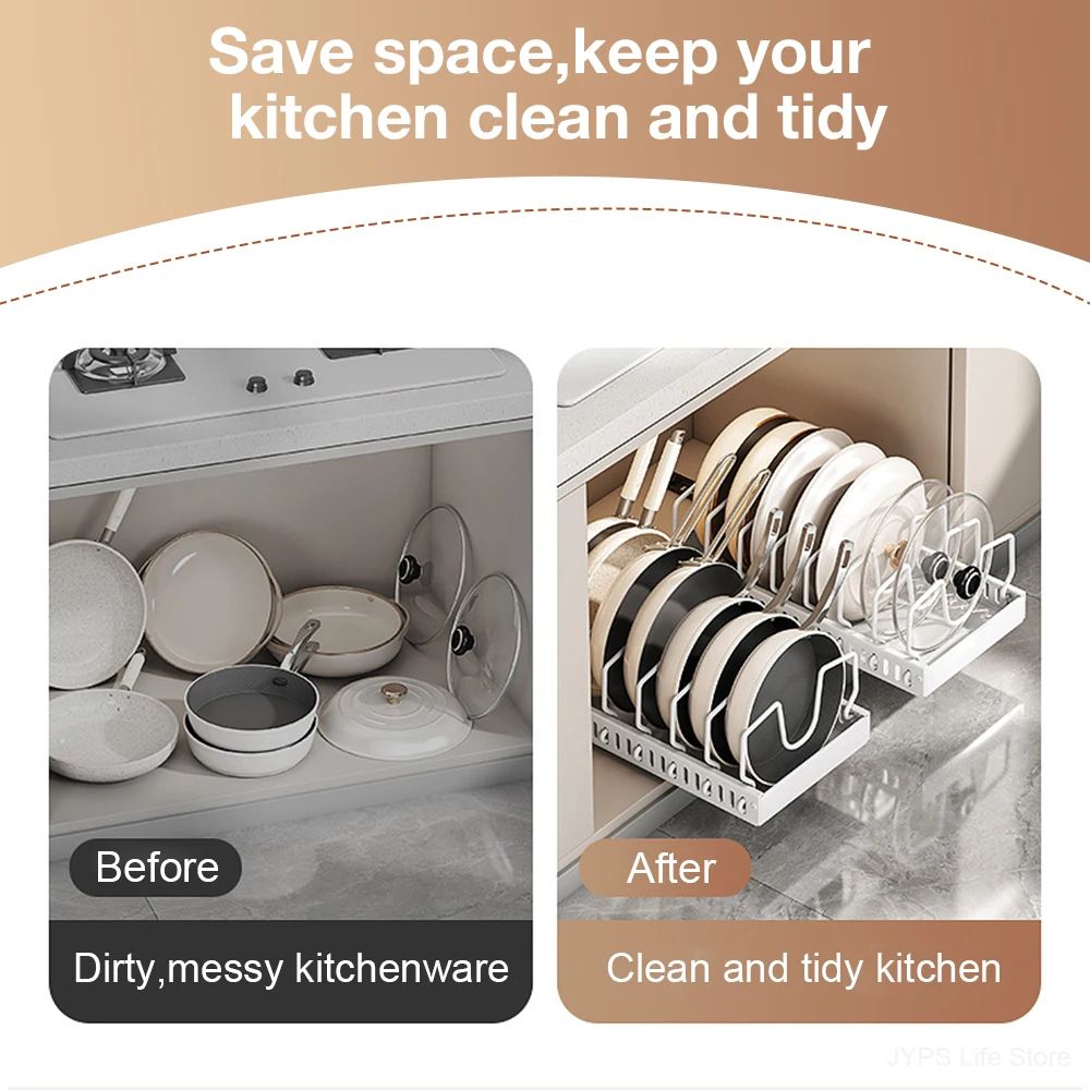 Under Cabinet Sliding Drawer Pot Lid Organizer Pull Out Kitchen Pots And Pans Storage Tray 0