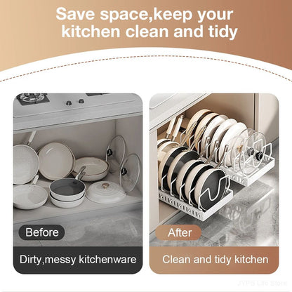 Under Cabinet Sliding Drawer Pot Lid Organizer Pull Out Kitchen Pots And Pans Storage Tray 0