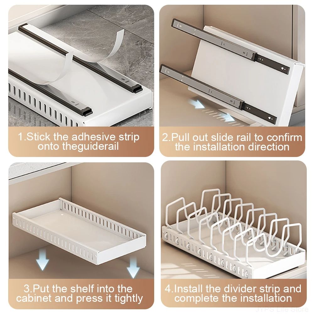 Under Cabinet Sliding Drawer Pot Lid Organizer Pull Out Kitchen Pots And Pans Storage Tray 6