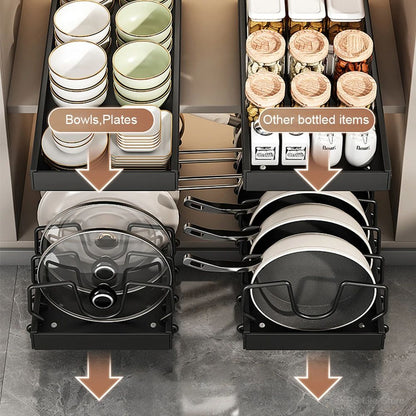 Under Cabinet Sliding Drawer Pot Lid Organizer Pull Out Kitchen Pots And Pans Storage Tray 8