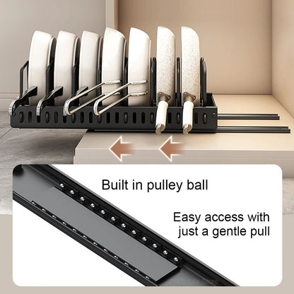 Under Cabinet Sliding Drawer Pot Lid Organizer Pull Out Kitchen Pots And Pans Storage Tray 9