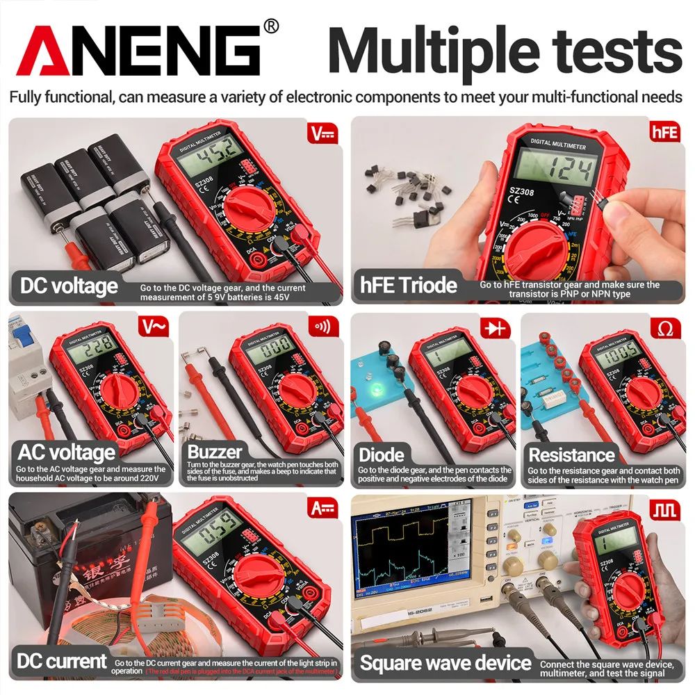 Professional Digital Multimeter ANENG SZ308 With Buzzer Triode Test  AutoRanging For Electricians   1