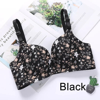 Women Flower Print Seamless Bra Sexy Lingerie Floral Push Up Bras OnePiece Underwear 2