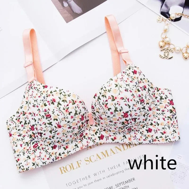 Women Flower Print Seamless Bra Sexy Lingerie Floral Push Up Bras OnePiece Underwear 4