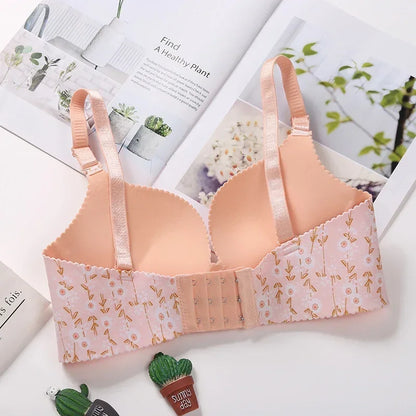 Women Flower Print Seamless Bra Sexy Lingerie Floral Push Up Bras OnePiece Underwear 1