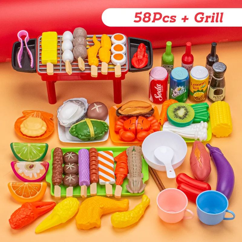 Mini Kitchen Pretend Play BBQ Set Childrens Cooking Simulation Food Toy 8