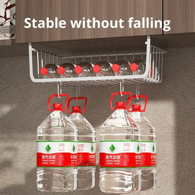 heavyduty suspended basket rack for kitchen utensils and tools