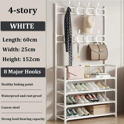 spacesaving garment hanging rack with integrated shoe display