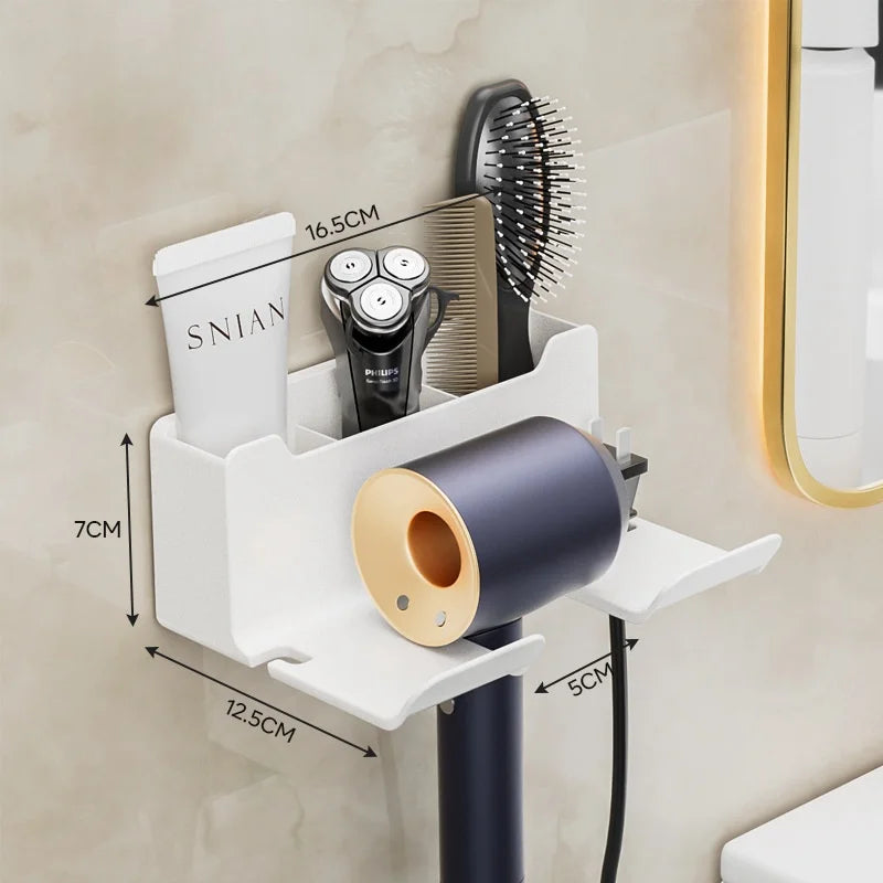 No Punching Hair Dryer Holder Makeup Hair Tool Storage Rack Wall Shaver Comb Sundries Shelf Bathroo 1