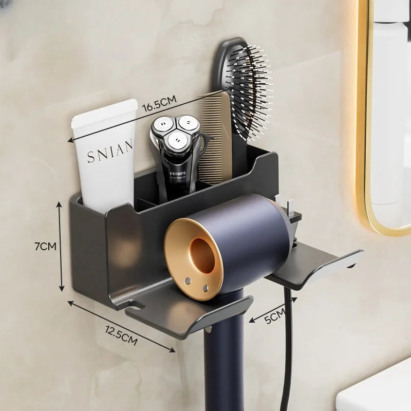 No Punching Hair Dryer Holder Makeup Hair Tool Storage Rack Wall Shaver Comb Sundries Shelf Bathroo 2