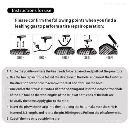 Car Tire Repair Kit Emergency Puncture Plug Tools for Quick Tyre Fix  Includes Tire Strips  Glue