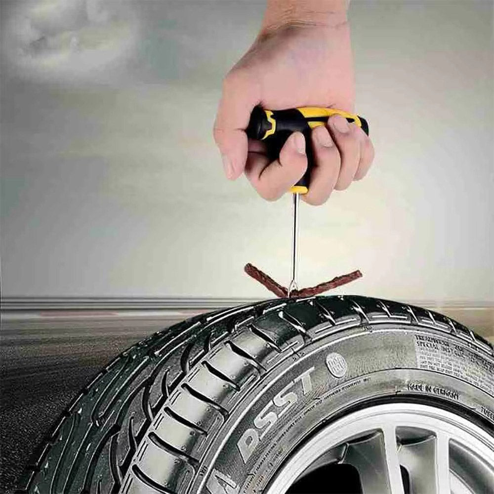 Car Tire Repair Kit, Emergency Puncture Plug Tools for Quick Tyre Fix | Includes Tire Strips & Glue