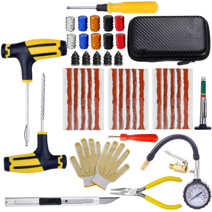Car Tire Repair Kit Emergency Puncture Plug Tools for Quick Tyre Fix  Includes Tire Strips  Glue