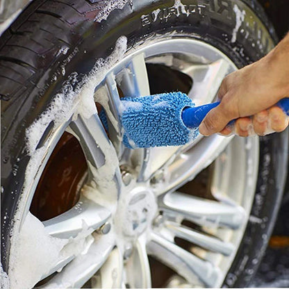 Premium Car Wheel Wash Brush with Plastic Handle, Portable Microfiber Tire Rim Cleaner for Auto & Motorcycle Detailing