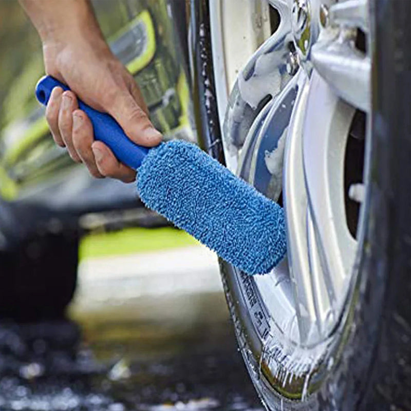 Premium Car Wheel Wash Brush With Plastic Handle Portable Microfiber Tire Rim Cleaner For Auto  Mot