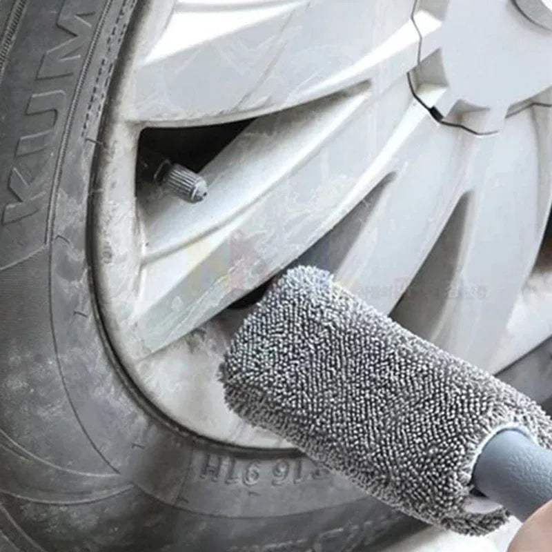 Premium Car Wheel Wash Brush With Plastic Handle Portable Microfiber Tire Rim Cleaner For Auto  Mot