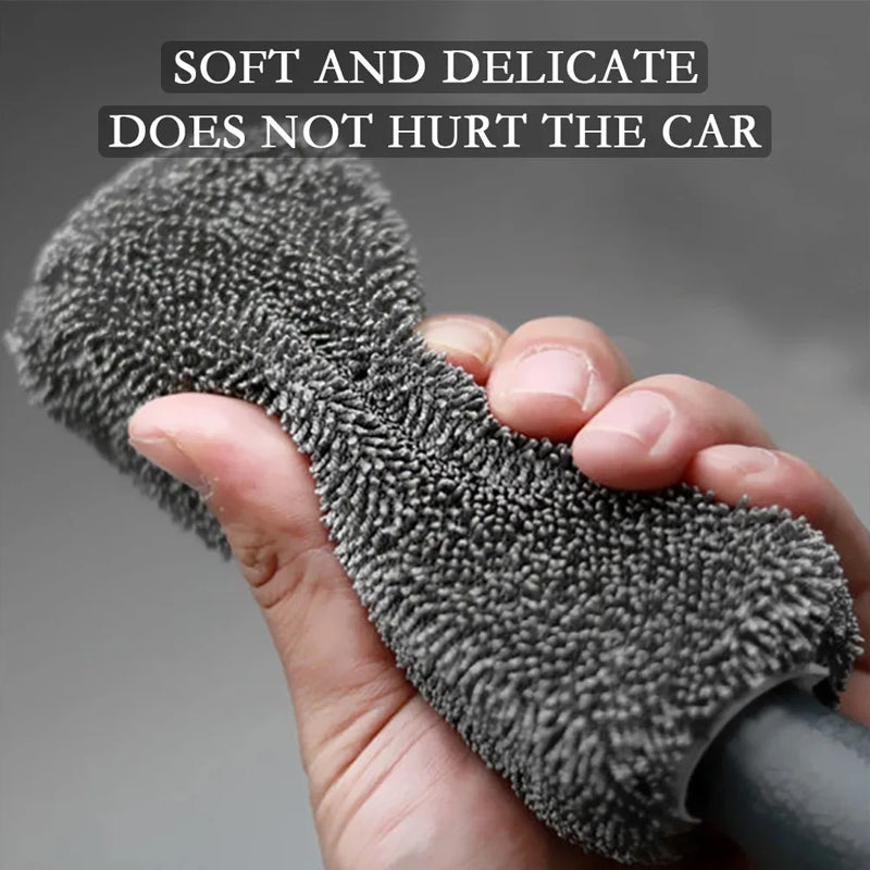Premium Car Wheel Wash Brush With Plastic Handle Portable Microfiber Tire Rim Cleaner For Auto  Mot