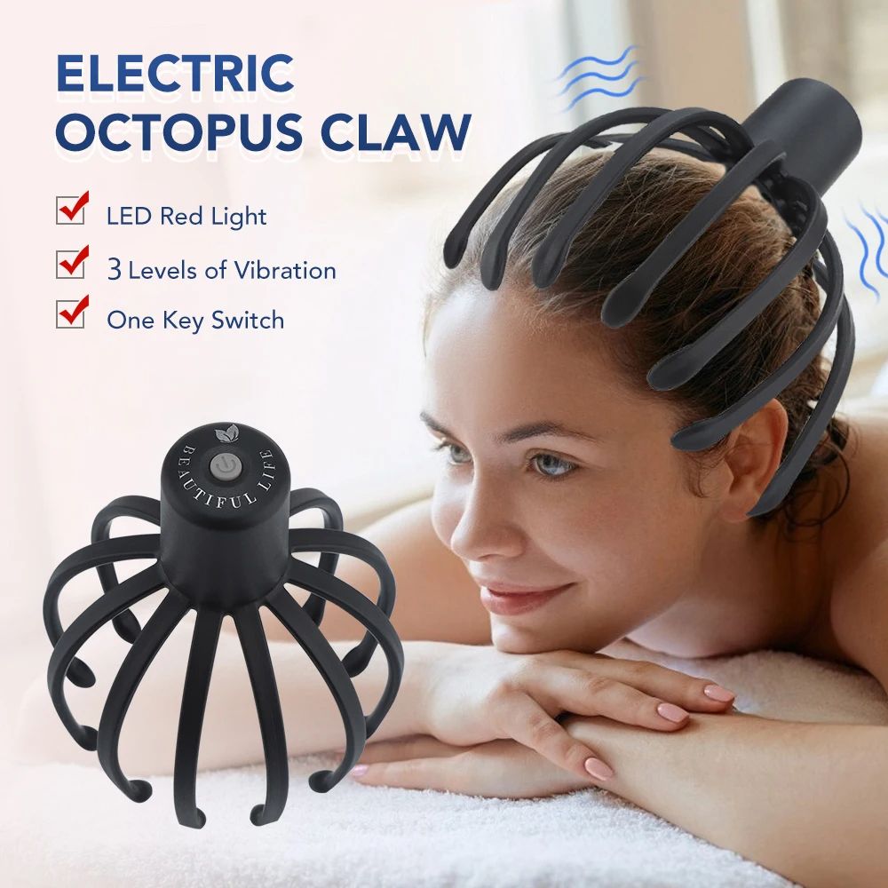 USB Rechargeable Electric Head Massager, Massage Claws & Three-Speed Vibration Mode