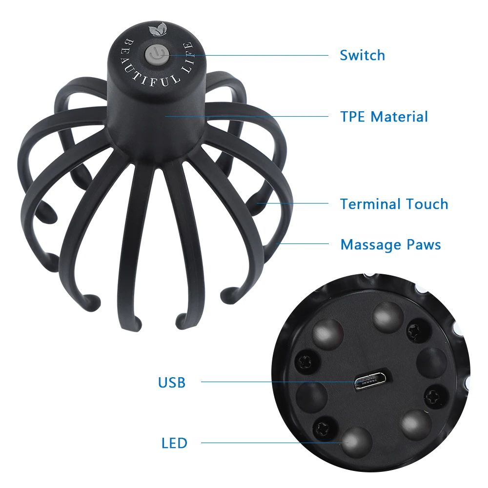 USB Rechargeable Electric Head Massager Massage Claws  ThreeSpeed Vibration Mode 1