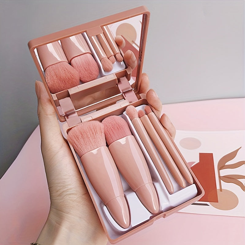 Mini Travel Makeup Brush Set Compact & Foldable Makeup Kit with Mirror for Easy Touch Ups