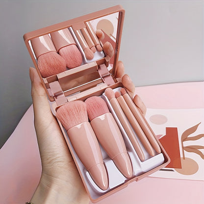Mini Travel Makeup Brush Set Compact & Foldable Makeup Kit with Mirror for Easy Touch Ups