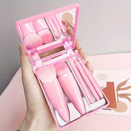 Mini Travel Makeup Brush Set Compact & Foldable Makeup Kit with Mirror for Easy Touch Ups